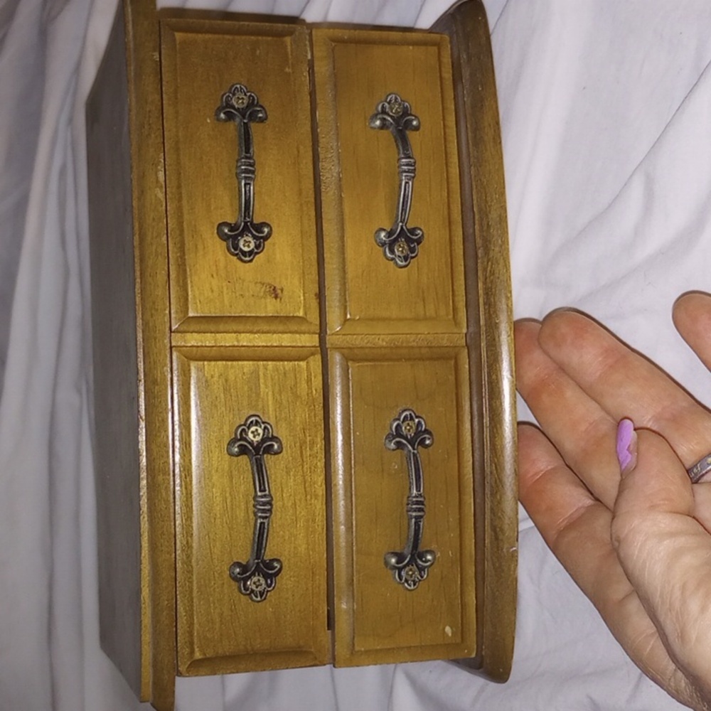 Vintage Wooden Jewelry Box with Drawers